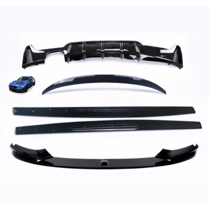 BMW F32 F33 F36 Kit 4 Series Gloss Black Spoiler Diffuser Splitter Side Extensions - Auto Kits